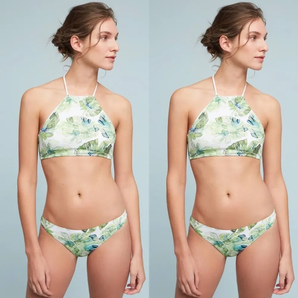 Shoshanna Banana Leaf Halter Hi Neck Bikini Top